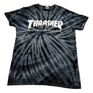 Thrasher Tie Dye T Shirt Small Black Gray Skateboard Logo‎